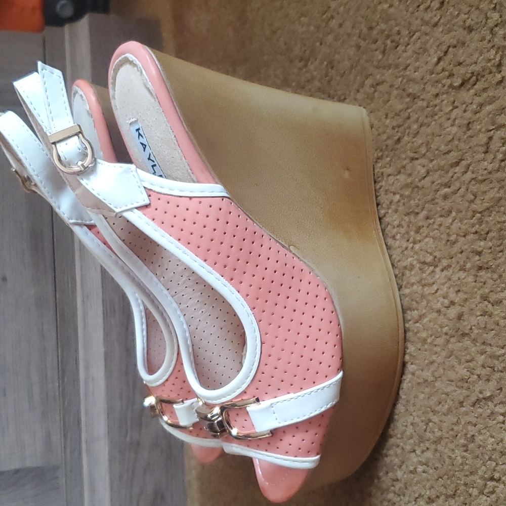 KAYLEEN ladies platform wedge heels pink/white - Picture 2 of 4
